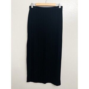 Vtg Tadashi Black Velvet Pull On High Slits Midi Sexy Pencil Womens Skirt Size M